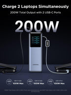 UGREEN Nexode Power Bank with Retractable Cable (25000mAh, 200W, 4 Ports) - UGREEN EU