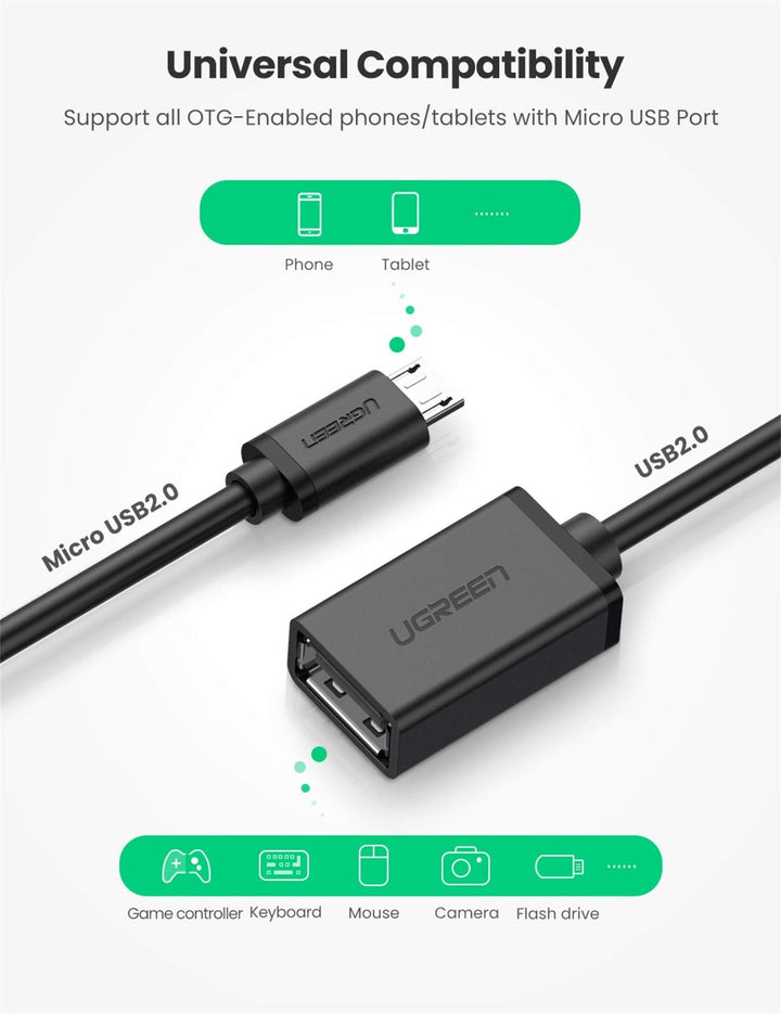 UGREEN OTG Cable Micro USB Adapter Android Micro USB Connector to USB 2.0 ON THE GO Cable - UGREEN EU