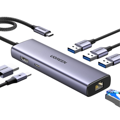 UGREEN Revodok 6 in 1 USB C Hub Gigabit Ethernet Adapter with 4K HDMI