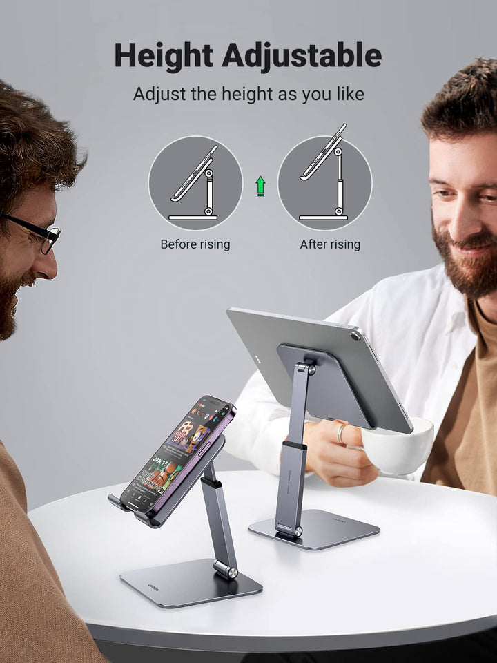 UGREEN Tablet Stand Holder for Desk Height Adjustable Aluminum Foldable Desktop Tablet Holder Wide Base Dock Multi-Angle Riser Compatible with iPad Pro 12.9, 11, 10.5 Air Mini 6 5 4 3 2, Grey - UGREEN EU