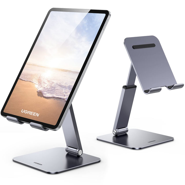 UGREEN Tablet Stand Holder for Desk Height Adjustable Aluminum Foldable Desktop Tablet Holder Wide Base Dock Multi-Angle Riser Compatible with iPad Pro 12.9, 11, 10.5 Air Mini 6 5 4 3 2, Grey - UGREEN EU