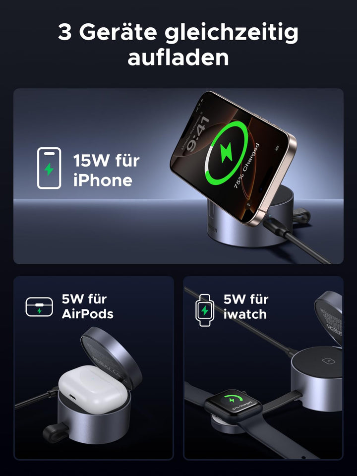 UGREEN UNO 3 - in - 1 Magnetic Wireless Charger 25W (MagSafe compatible) - UGREEN EU