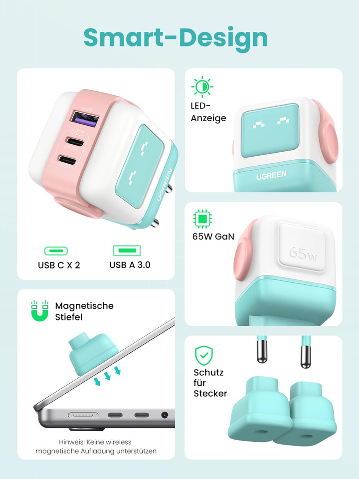 UGREEN UNO 65W USB - C GaN Charger (Blue Pink) - UGREEN EU