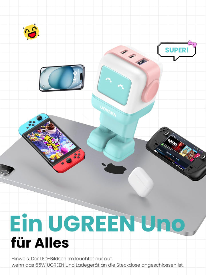 UGREEN UNO 65W USB - C GaN Charger (Blue Pink) - UGREEN EU