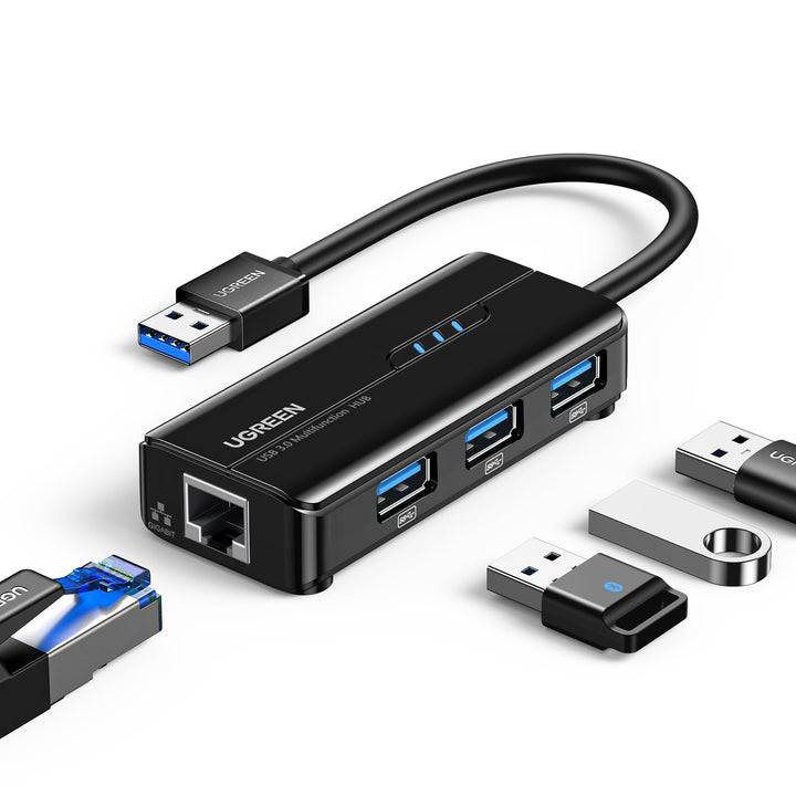 UGREEN USB 3.0 Hub Ethernet Adapter 10 100 1000 Gigabit Network Converter with 3 USB 3.0 Ports Hub Compatible with Laptop PC Nintendo Switch MacBook Mac Mini Surface XPS Windows Linux macOS, and More - UGREEN EU