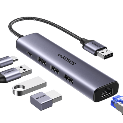 UGREEN Προσαρμογέας USB 3.0 σε Ethernet, 5-σε-1 πολυθύρα