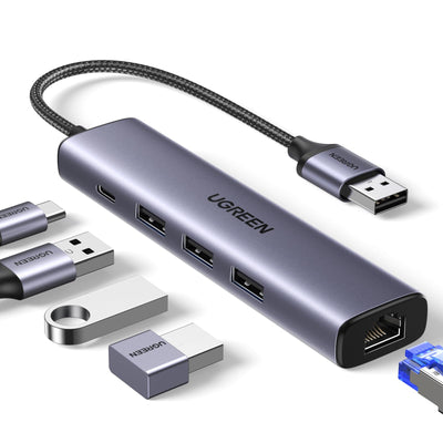 UGREEN USB 3.0 to Ethernet Adapter, 5 in 1 Multiport Hub
