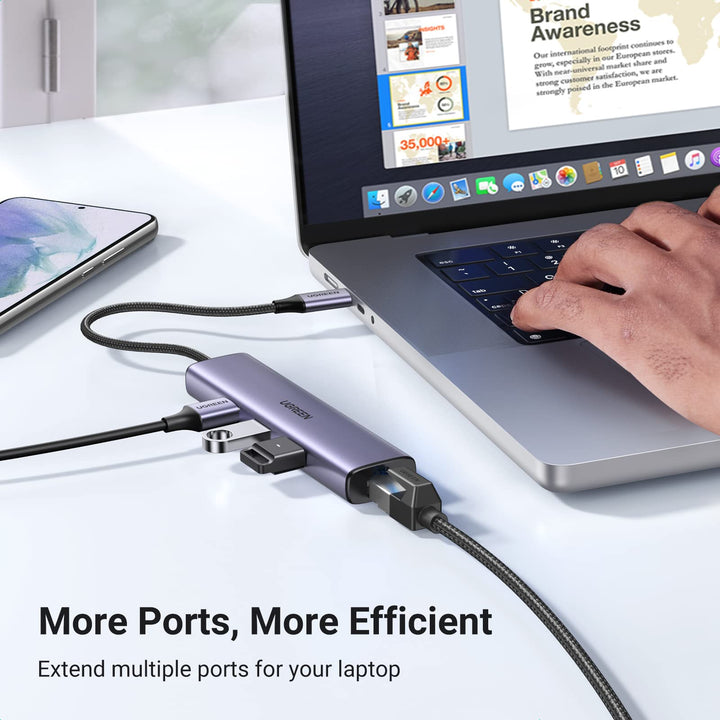 UGREEN USB C to Ethernet Adapter, 4 in 1 USB C Hub Ethernet with 3 USB 3.0 Ports/Gigabit Rj45, Plug & Play, Thunderbolt (3/4) to Network Adapter for MacBook Pro/Air, XPS, iPad Pro, iPhone 15 Pro/Max - UGREEN EU