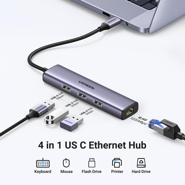 UGREEN USB C to Ethernet Adapter, 4 in 1 USB C Hub Ethernet with 3 