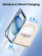 UGREEN Wireless Powerbank 5000mAh Magnetische Power Bank, wireless and wired charging, 15W wired charging, 7.5W magnetic charging