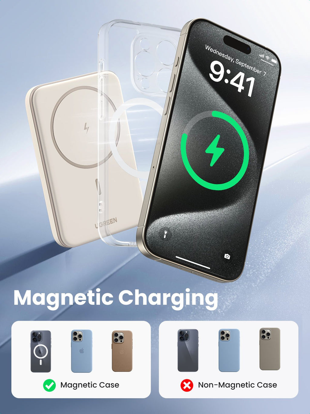 UGREEN Wireless Powerbank 5000mAh Magnetische Power Bank, magnetic charging