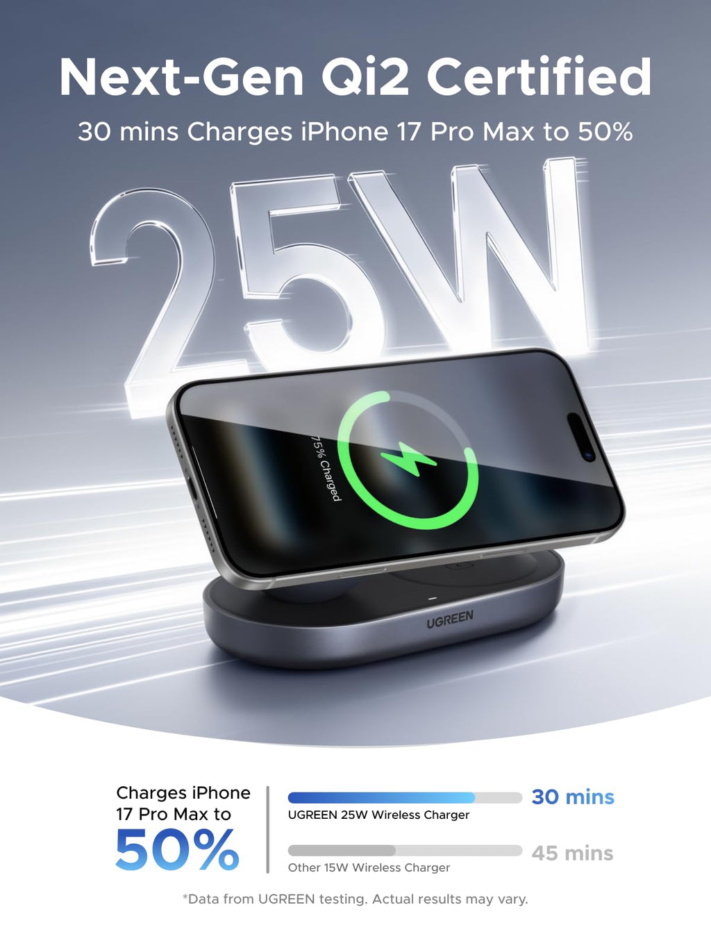 UGREEN Zapix 2 - in - 1 Magnetic Charger Stand (Qi2 25W, MagSafe Compatible) - UGREEN EU