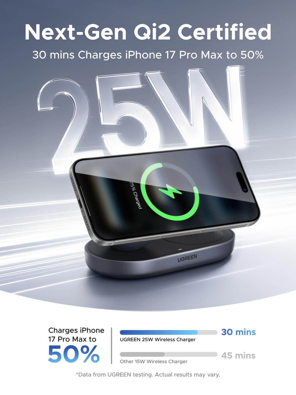 UGREEN Zapix 2 - in - 1 Magnetic Charger Stand (Qi2 25W, MagSafe Compatible) - UGREEN EU