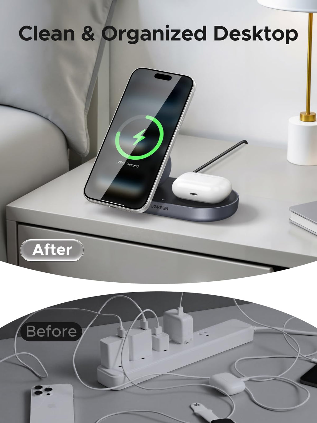 UGREEN Zapix 2 - in - 1 Magnetic Charger Stand (Qi2 25W, MagSafe Compatible) - UGREEN EU
