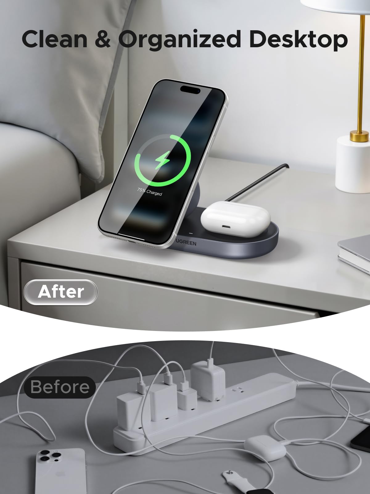 UGREEN Zapix 2 - in - 1 Magnetic Charger Stand (Qi2 25W, MagSafe Compatible) - UGREEN EU