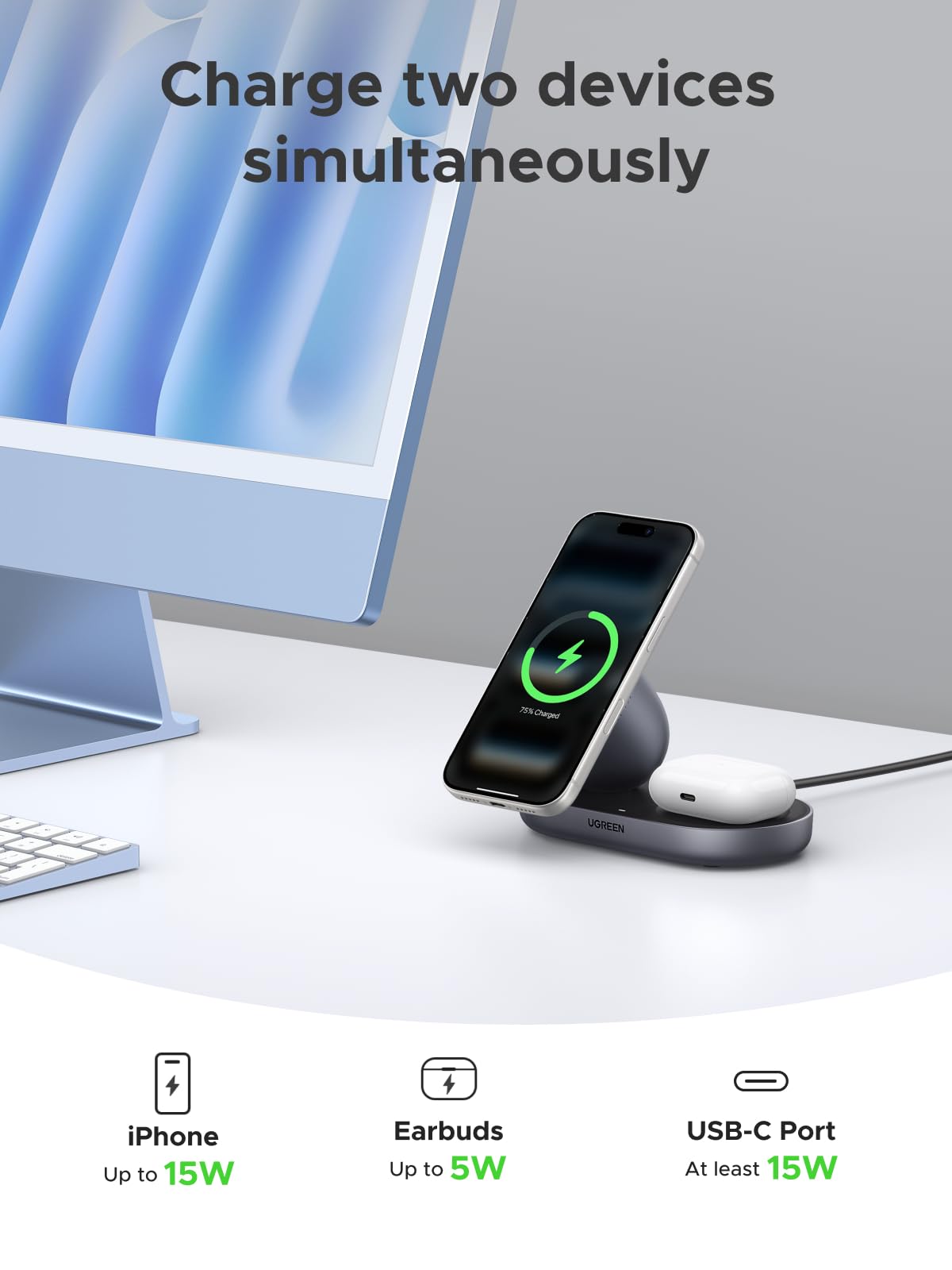 UGREEN Zapix Magnetic Wireless Charger (2 - in - 1, Qi2 15W, MagSafe Compatible) - UGREEN EU