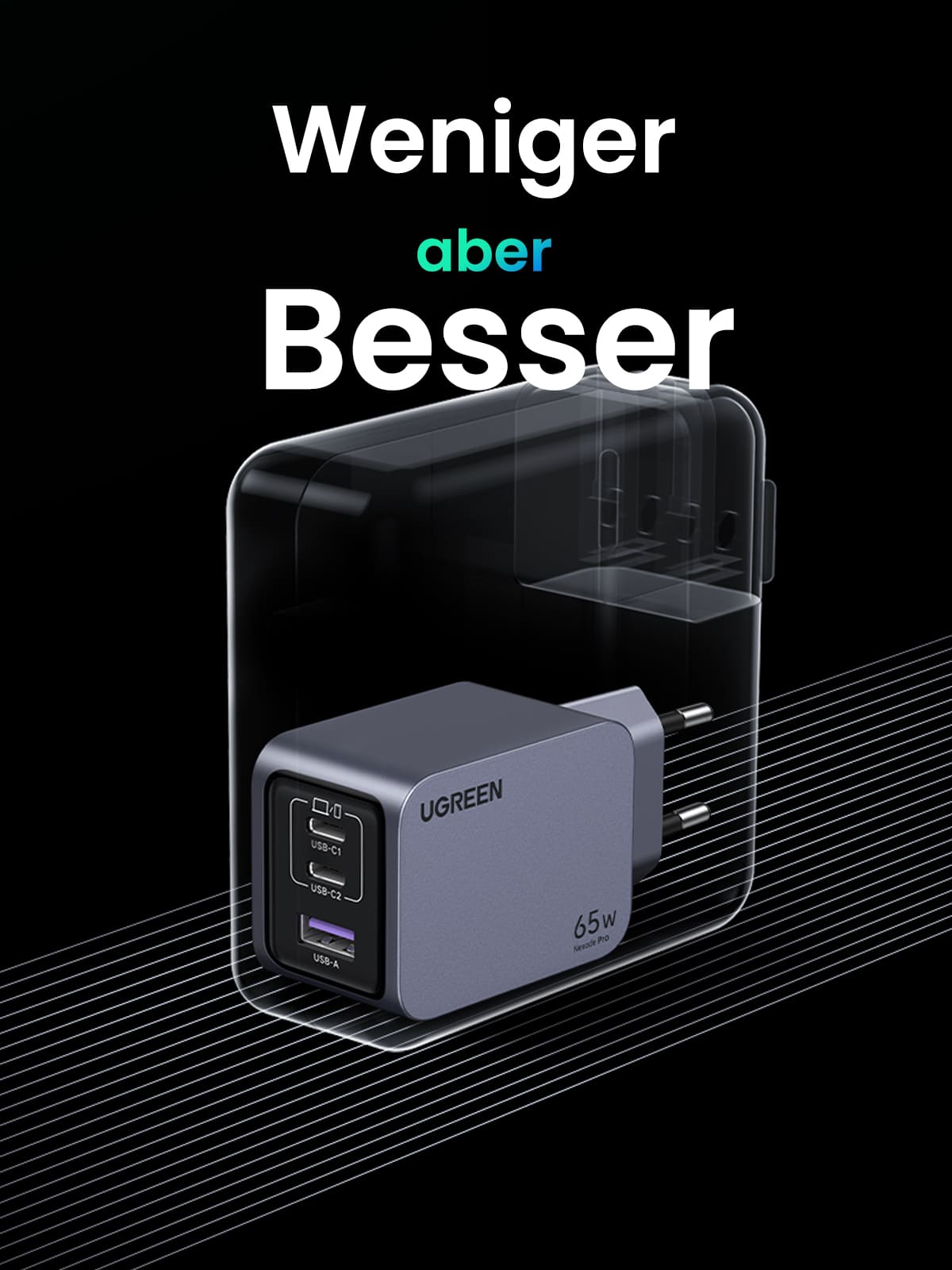 Caricatore Da Viaggio UGREEN Nexode 65W GaN – 3 Porte USB, Adattatori Internazionali (EU/UK/USA Caricatore Da Viaggio UGREEN Nexode 65W GaN – 3 Porte USB, Adattatori Internazionali (EU/UK/USA