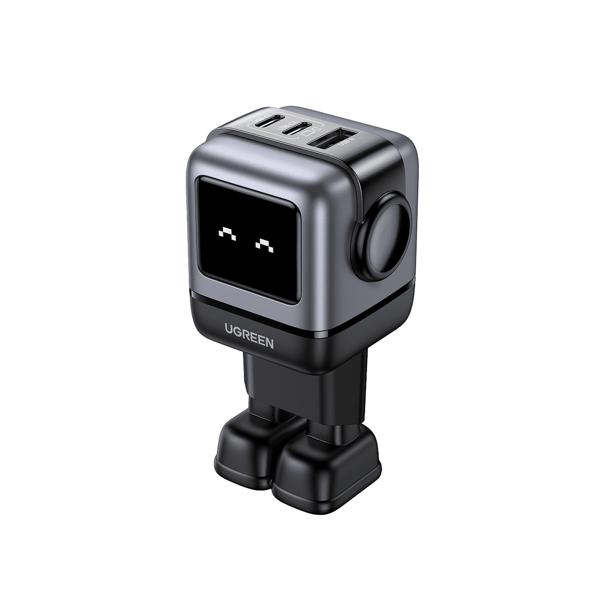 UGREEN 25685B Nexode RobotGaN 65W three port GaN charger in black with LED robot face