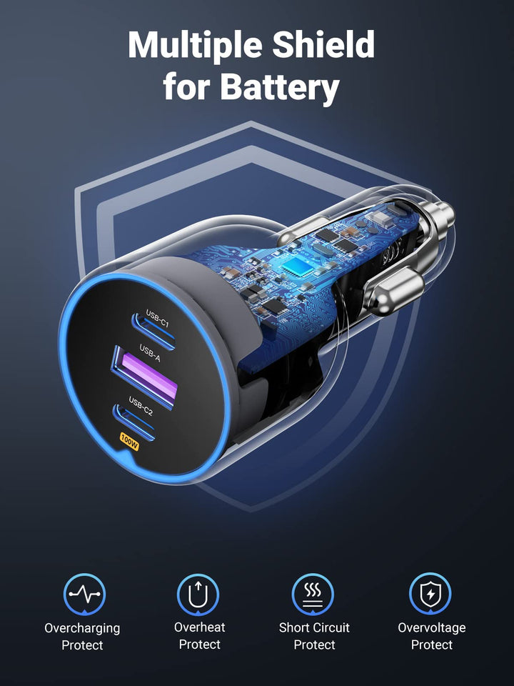 UGREEN 130W 3-Port PD 100W PD3.0/QC4.0/PPS Fast Car Charger - UGREEN