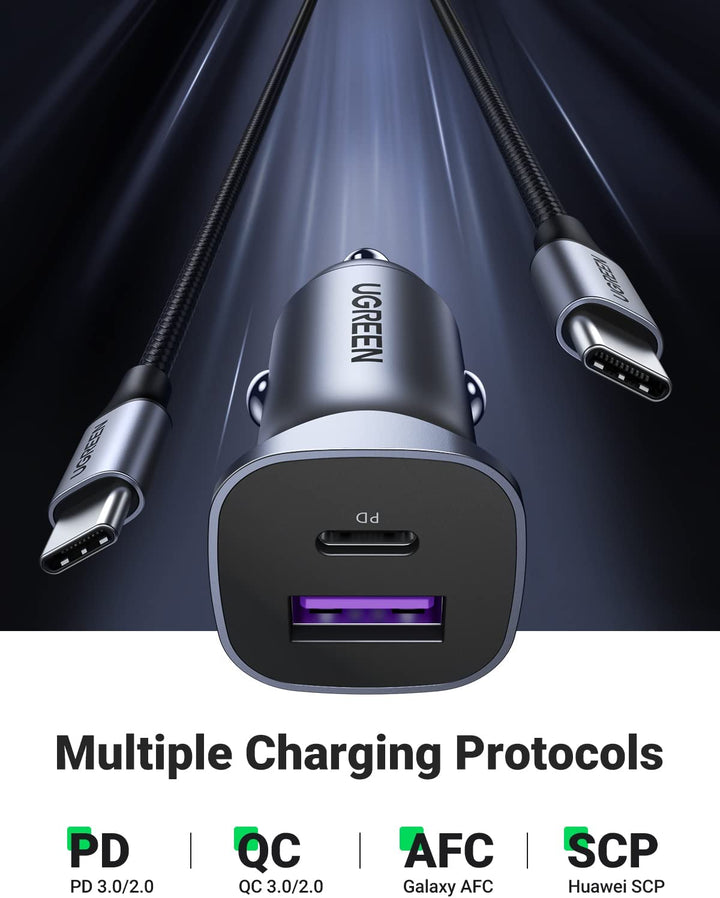 Ugreen 30W Car Charger with 60W USB C Cable PD&QC3.0 Fast Charge - UGREEN