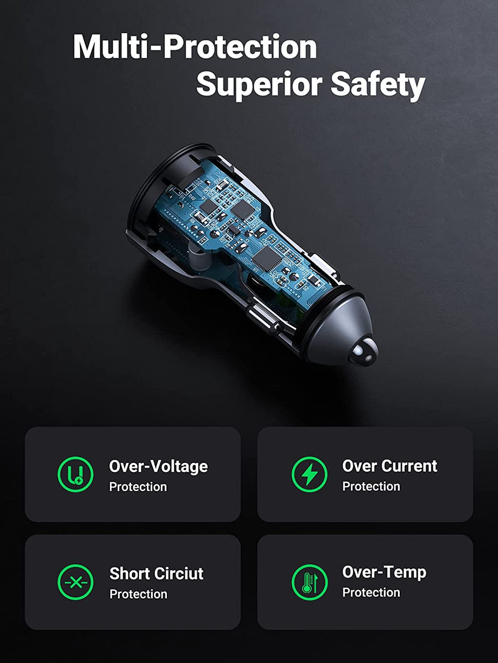 Ugreen 36W QC3.0 Car Charger with USB C Cable Dual USB Ports - UGREEN