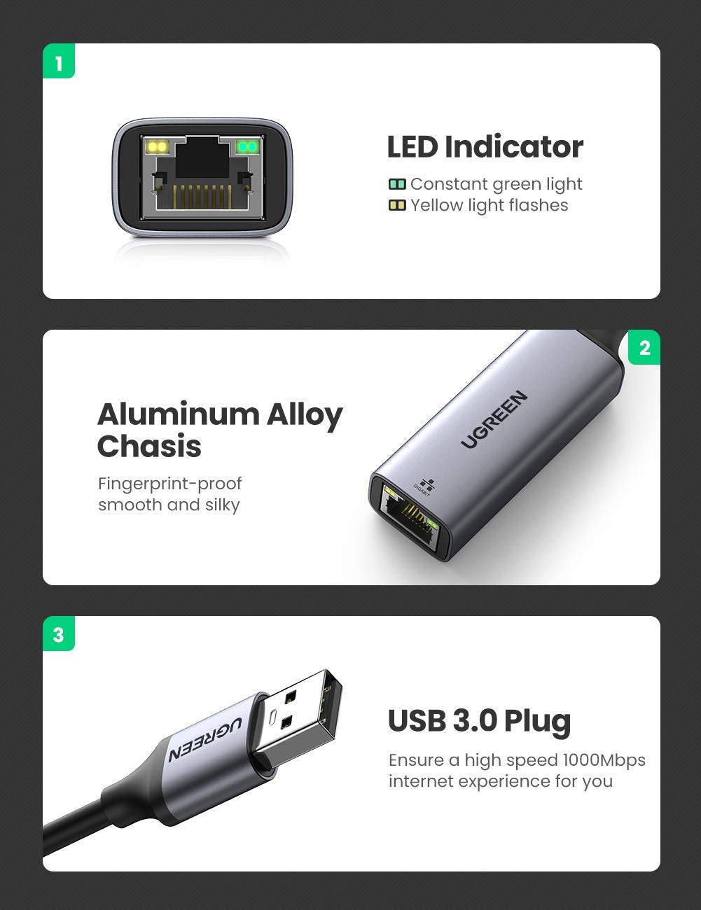 UGREEN Aluminum USB 3.0 Lan Ethernet Adapter | UGREEN EU