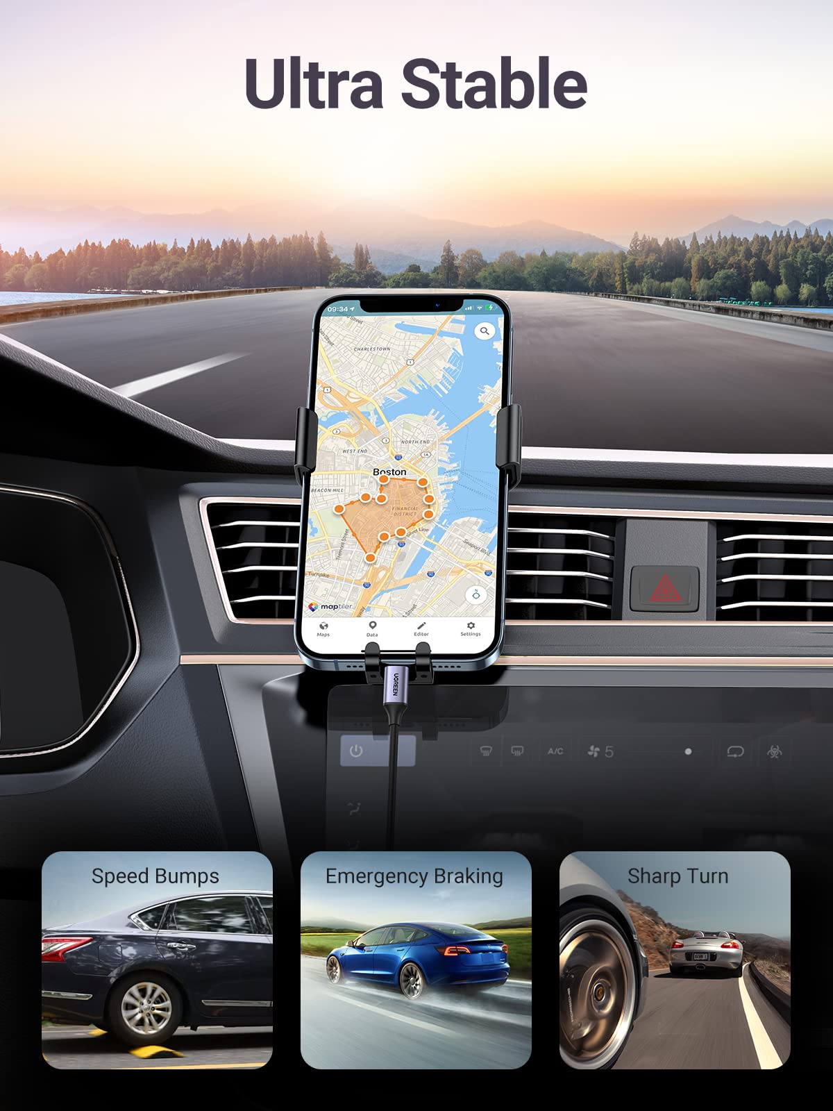 UGREEN Auto Telefoonhouder Voor Ontluchter – Zwaartekrachtontwerp, Handsfree, Past Op IPhone 14/13/12/11, Galaxy S22/S21/S20, Huawei, Redmi En Meer (6.5-8.0 Cm)