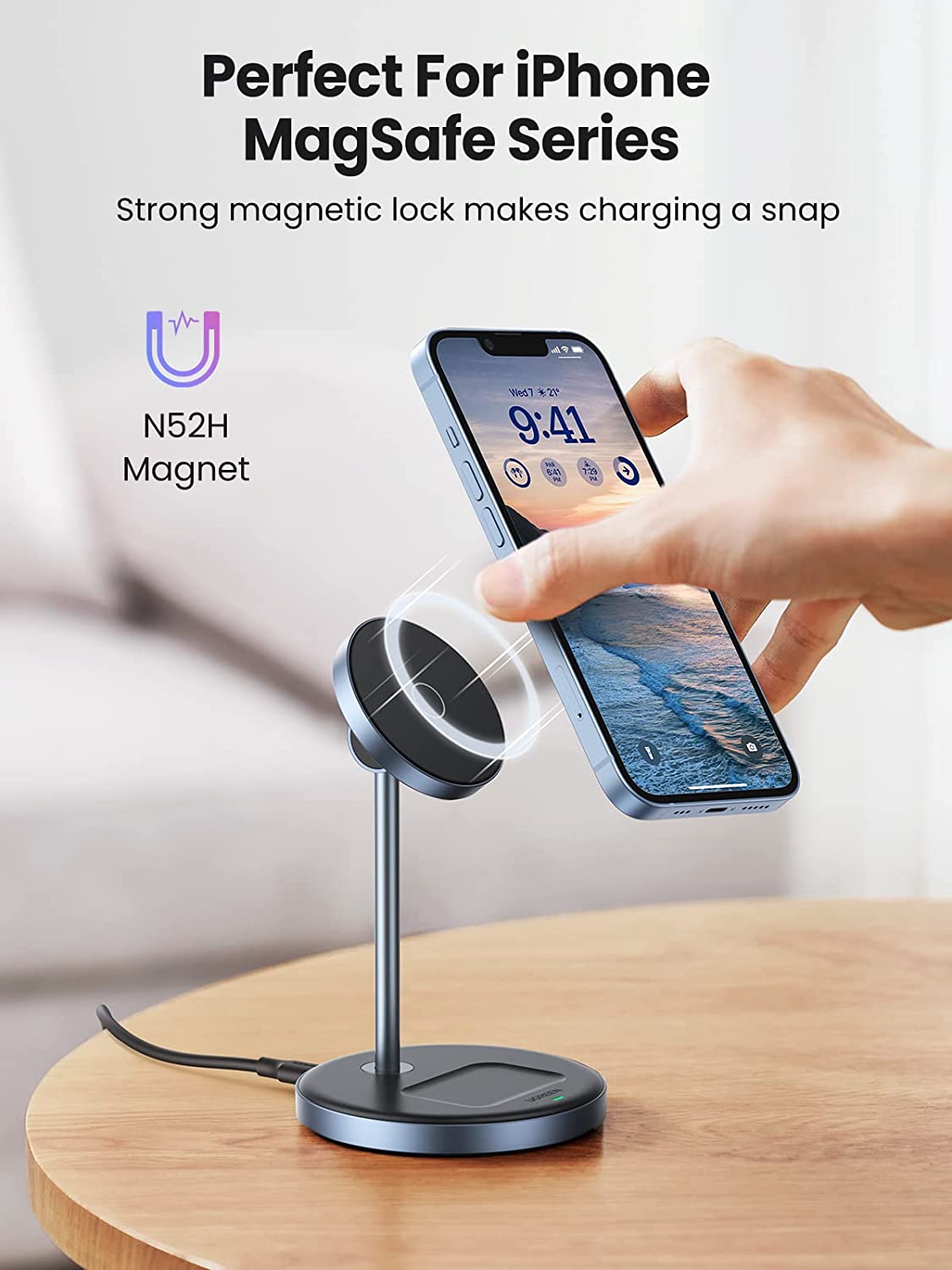 UGREEN iPhone and AirPods 2-in-1 Magnetic Wireless Charging Station, perfect for iphone magsafe series, strong magnetic lock makes charging a snap