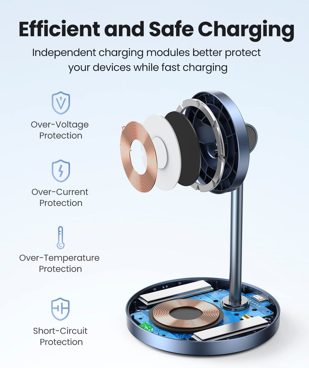 UGREEN iPhone and AirPods 2-in-1 Magnetic Wireless Charging Station, efficient and safe charging, independent charging modules better protect your devices while fast charging