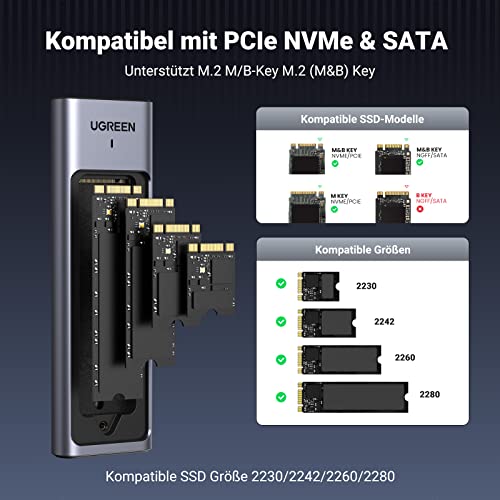 UGREEN M.2 NVMe SATA SSD Gehäuse USB 3.2 Gen 2 10 Gbps Aluminium - UGREEN