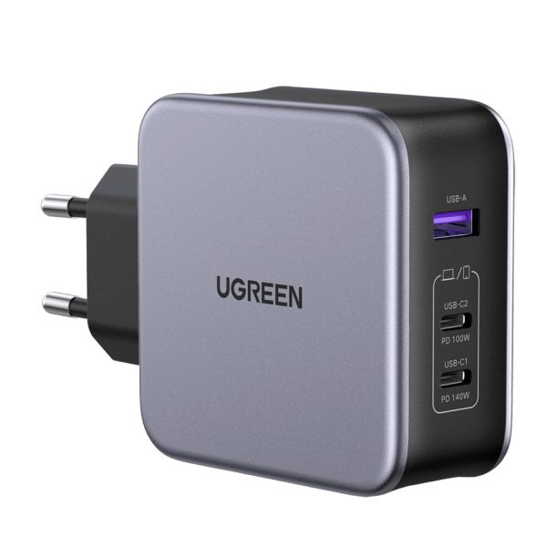 Cargador rápido Ugreen GaN USB/2xUSB C 65W adaptador EU/UK/US enchufe negro  (CD296) - ✓