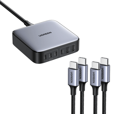 Ugreen Nexode 200W USB C GaN Charger-6 Ports Desktop Charger &  2 Pack USB C 100W Charger Cable