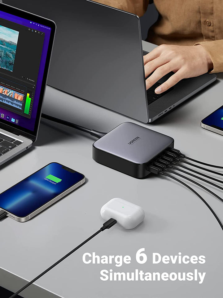 Ugreen Nexode 200W USB C GaN Charger-6 Ports Desktop Charger & 2 Pack USB C 100W Charger Cable - UGREEN