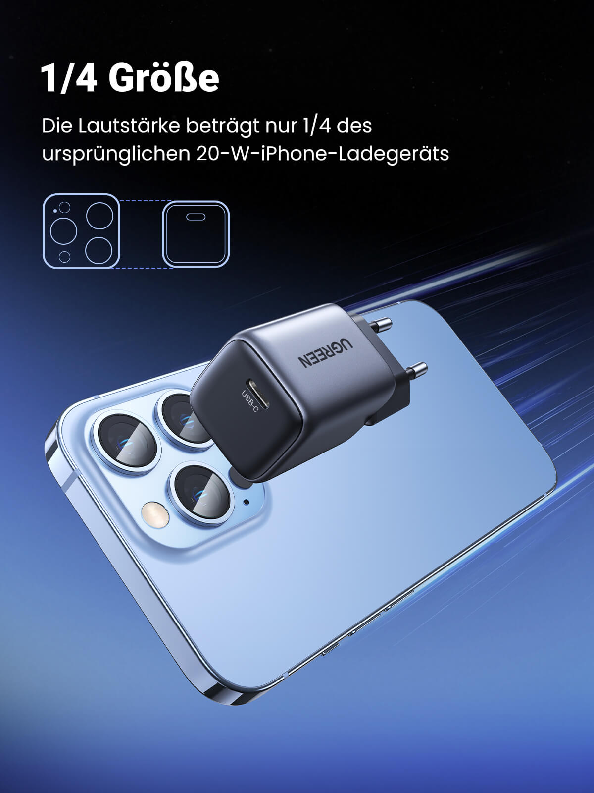 UGREEN Nexode 20W USB C Ladegerät PD 3.0 PPS Ladestecker+60W USB-C Ladekabel(1m) - UGREEN