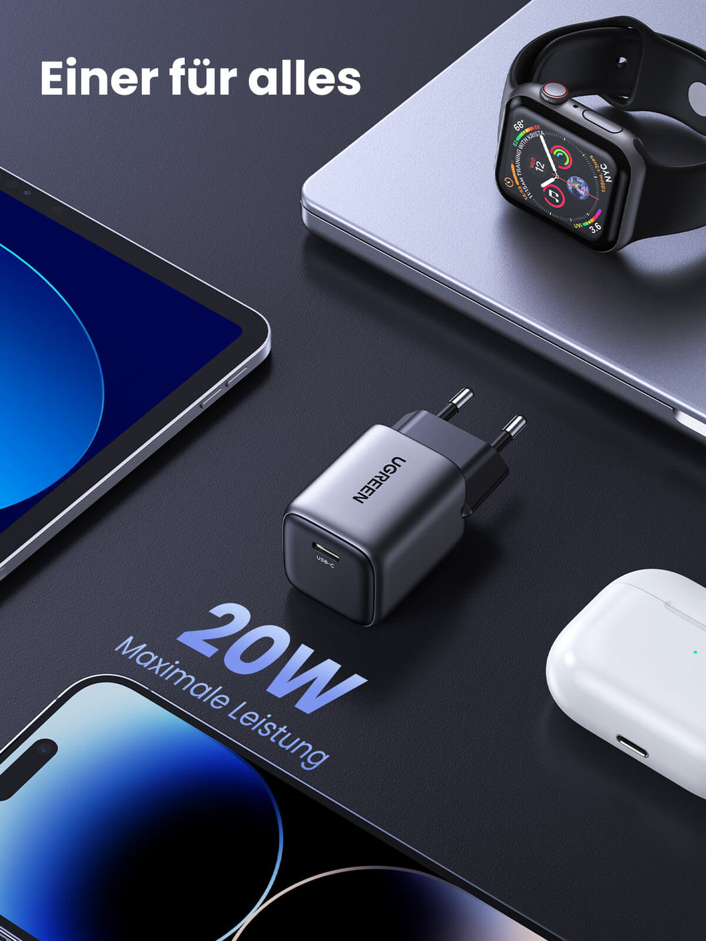 UGREEN Nexode 20W USB C Ladegerät PD 3.0 PPS Ladestecker+60W USB-C Ladekabel(1m) - UGREEN