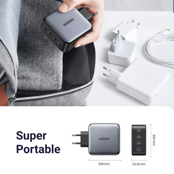 Ugreen Nexode 4 Port 100W USB C GaN Charger & 2 Pack USB C 65W Charger Cable - UGREEN