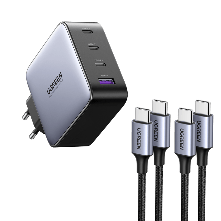 Ugreen Nexode 4 Port 100W USB C GaN Charger & 2 Pack USB C 65W Charger Cable - UGREEN