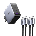 Ugreen Nexode 4 Port 100W USB C GaN Charger & 2 Pack USB C 65W Charger Cable - UGREEN