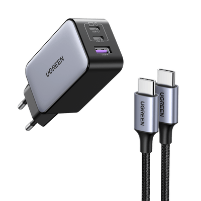 Ugreen Nexode 65W 3-poorts USB C GaN-oplader + 1M 60W USB C-kabel