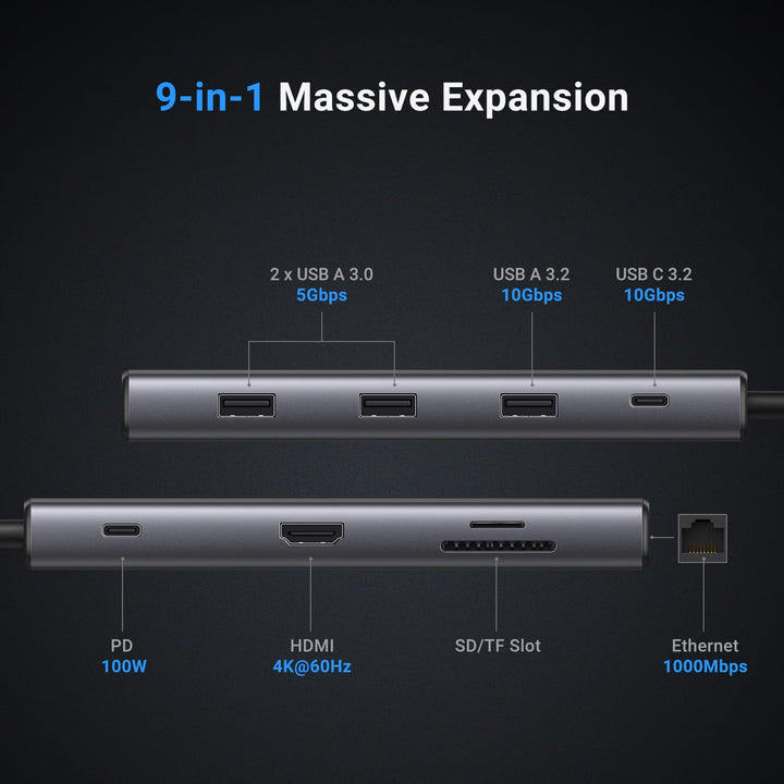 Ugreen Revodok Pro 109 9-in-1 USB-C Hub (10Gbps USB 3.2, 4K@60Hz HDMI) –  UGREEN