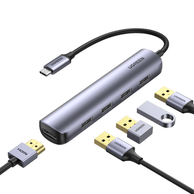 UGREEN USB C 5-in-1 multipoort hub HDMI Ultra Slim met 4 USB 3.0-poorten voor gegevensoverdracht