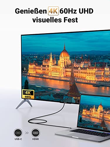 UGREEN USB C auf HDMI Kabel 4K 60Hz 2m Thunderbolt 3/USB C 3.1 HDMI Kabel UHD Geflochten-Aluminium - UGREEN