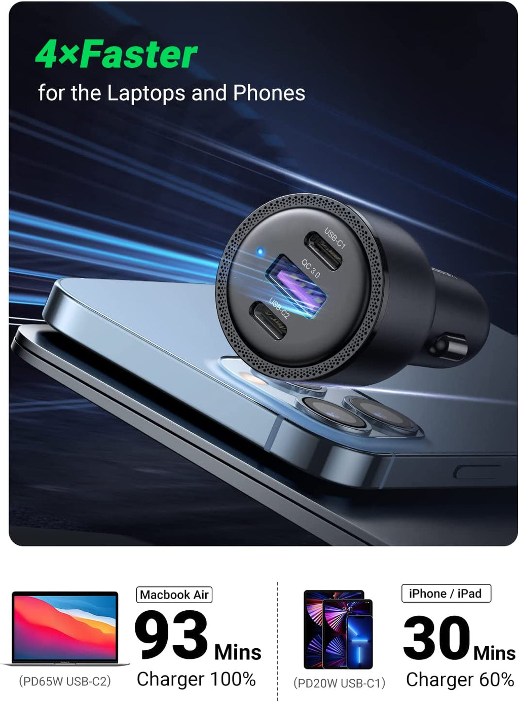69w UGREEN USB C Car Charger 69W 3 Ports – UGREEN EU