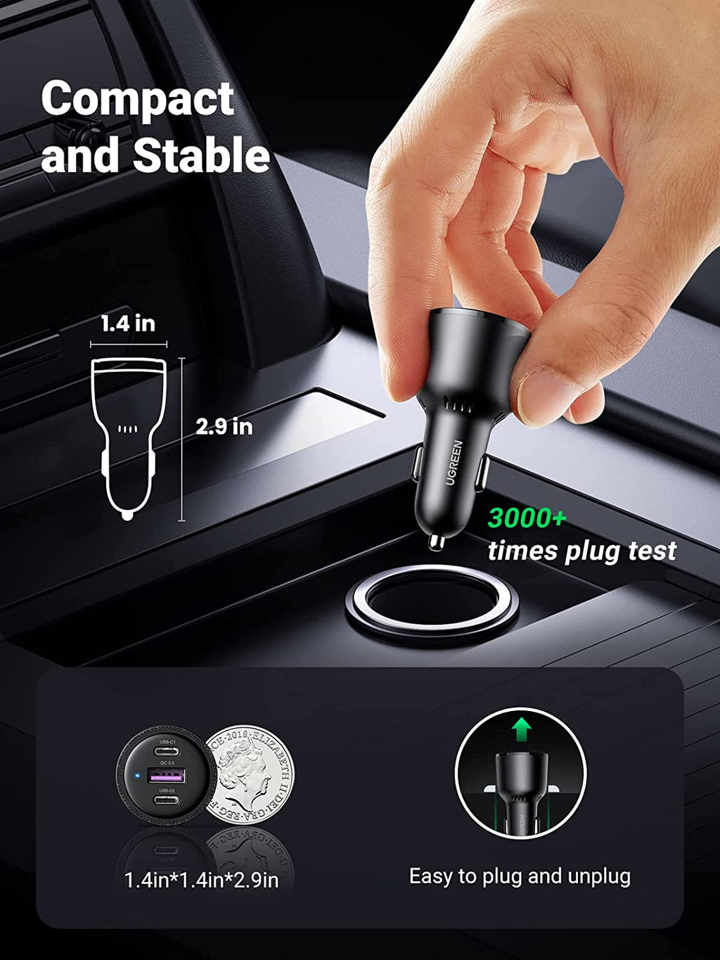 69w UGREEN USB C Car Charger 69W 3 Ports – UGREEN EU