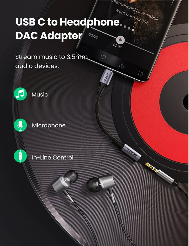 USB-C to 3.5mm Headphone Jack Adapter for Stereo Audio