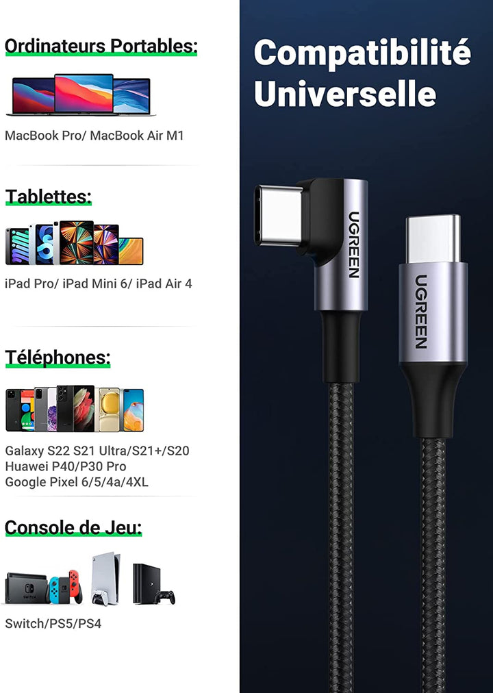 UGREEN USB C to USB C Cable 60W Right Angle - UGREEN