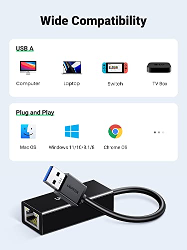 UGREEN Adaptateur USB vers Ethernet Adaptateur RJ45 USB 2.0 Réseau LAN  100Mbps Compatible avec Switch Wii U Mi Box S Mi Box 3 4 MacBook Air Pro  Plug Play sous Mac OS